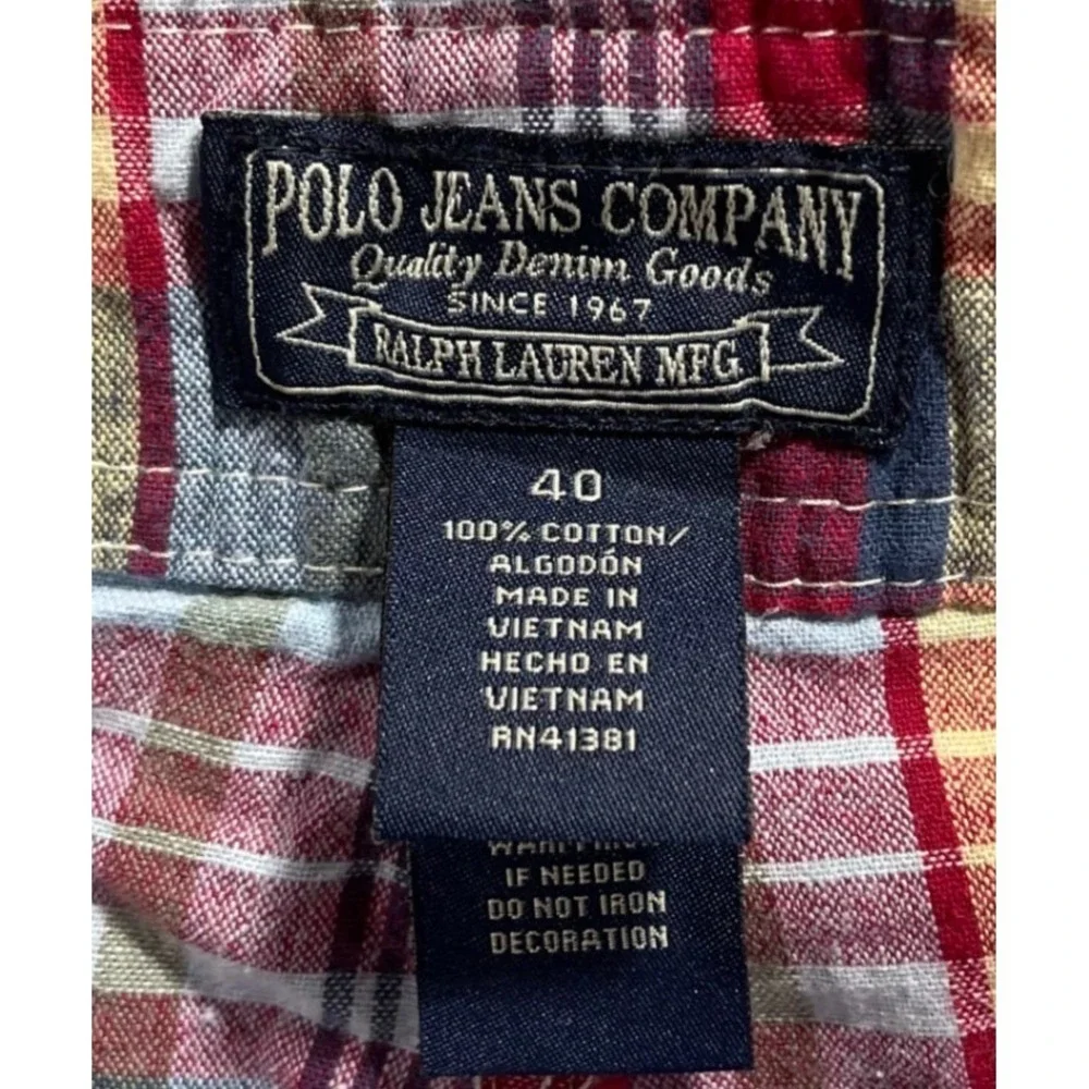 Polo Jeans Co Ralph Lauren Cargo Shorts Mens 40 Plaid Red Blue Cotton
